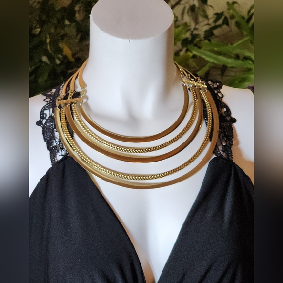Signed Napier Gold Toned Choker Collar Necklace Egyptian Inspired - Picture 2 of 12